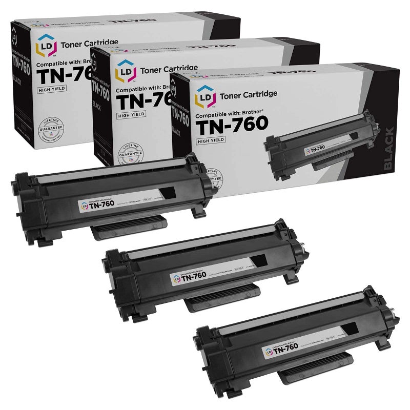LD Products Compatible Toner Cartridge Replacement for Brother TN760 TN-760 TN 760 TN730 TN-730 (Black, 3-Pack) for DCP-L2550DW HL-L2325DW HL-L2370DW HL-L2390DW HL-L2395DW MFC-L2717DW - Image 1